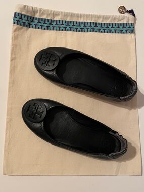 Tory‎ Burch Minnie Travel Ballet Flats, shoes, Black, Size 7 with dust bag